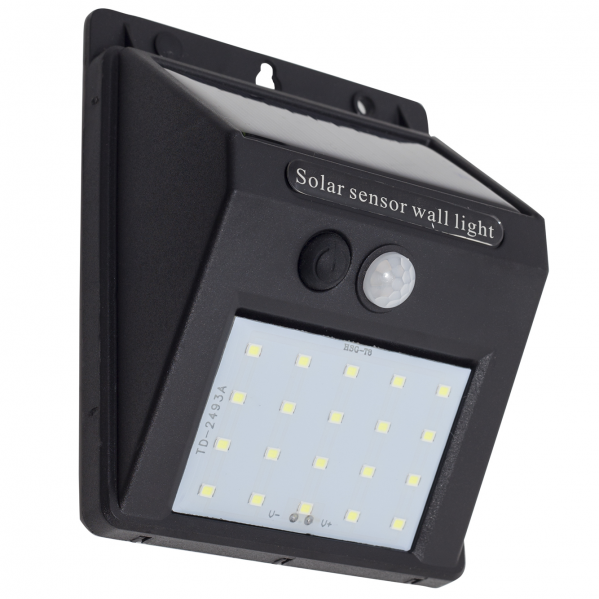 Aplique Solar 3w 6500k  Negro Sensor Movimiento3m Alcance 120 grados 11,5x8,5x4,5 Ip65